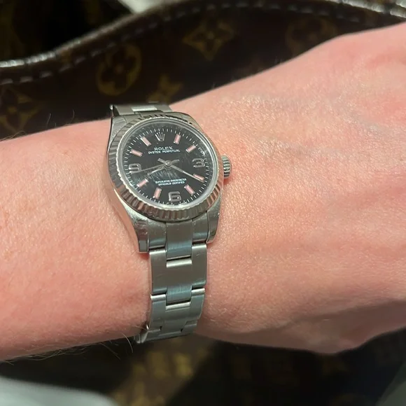 🩷Authentic Rolex Oyster Perpetual Women Watch Stainless Steel Silver Pink Black - Picture 9 of 16